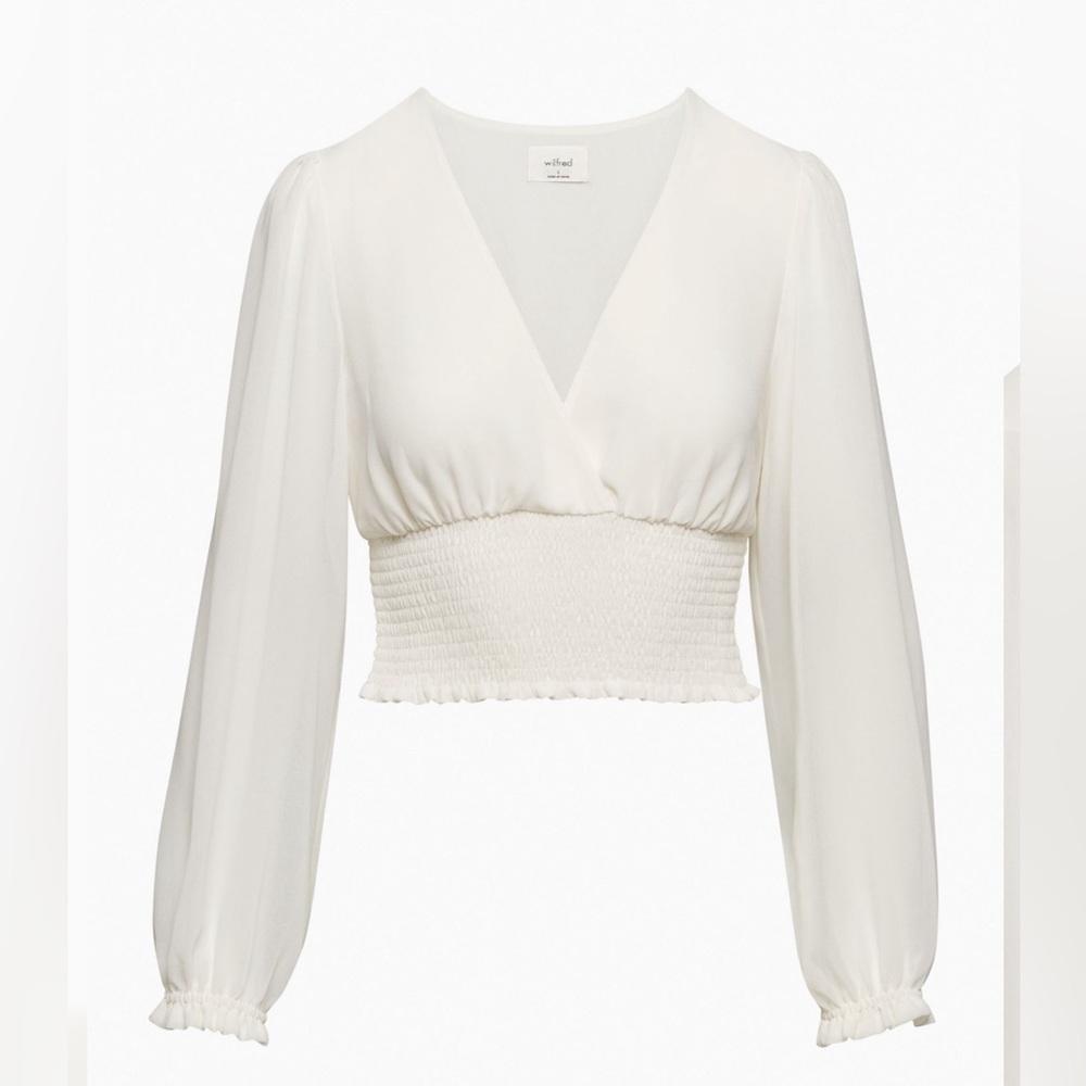 Aritzia Wilfred Wistful Smocked V-neck Blouse